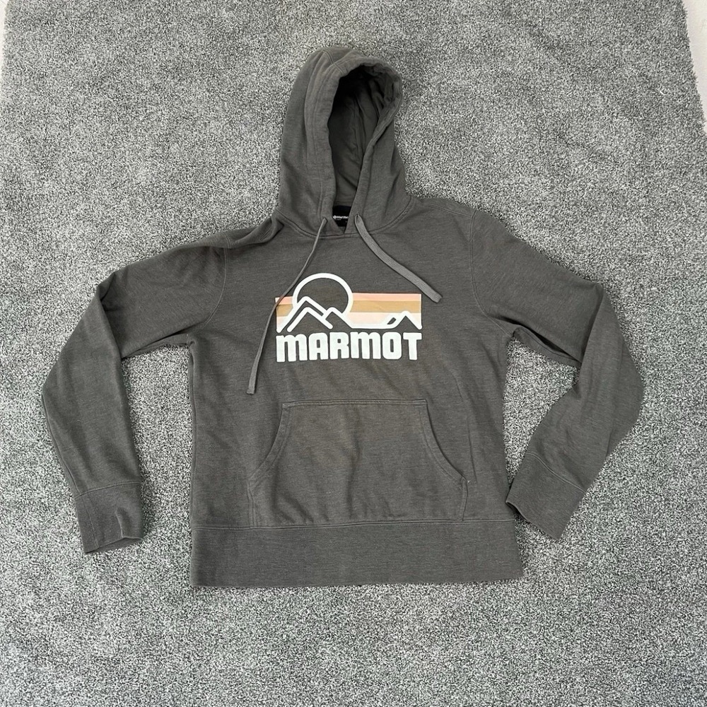 Marmot Hoodie Mens Large Gray Logo Pullover Outdoor Sweatshirt